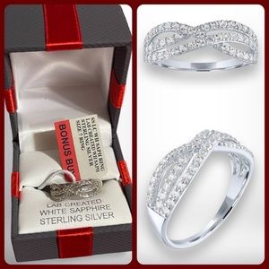 NEW Sterling Silver Lab Created White Sapphire Crossover Ring Sz. 7